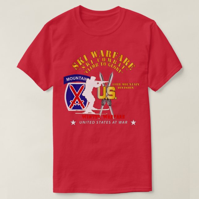 Camiseta 10ª Divisão de Montanha Esqui Guerra Esqui Combate (Frente do Design)