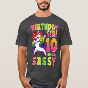 Camiseta 10ª Menina de Aniversário A Bater Unicórnio 10 Ano