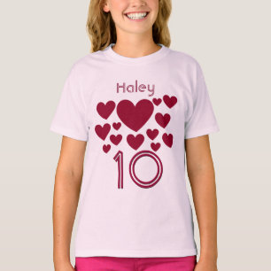 Camiseta 10ª Rapariga de Aniversário Oodles de Corações