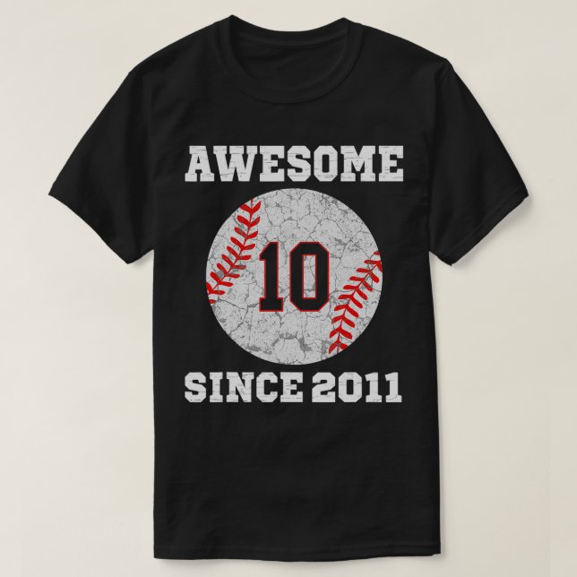 Camiseta 10º Aniversário do Lover Baseball Presente 10 Anos (Frente do Design)