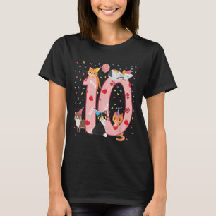 Camiseta 10º Aniversário Gato De Gato Bonito De 10 Anos Bd