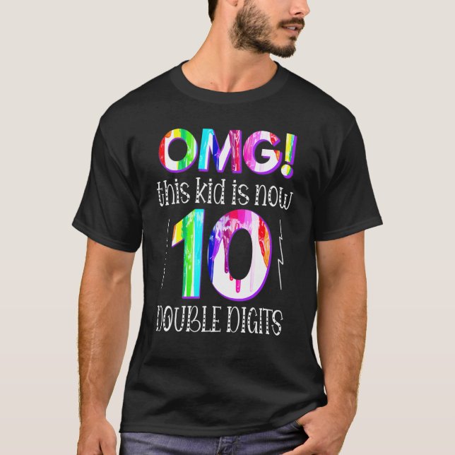 Camiseta 10º Aniversário Omg Este Miúdo Tem Agora 10 Dígito (Frente)