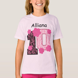 Camiseta 10º Aniversário, Zebra Rosa, Nome Personalizado V0