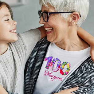 Camiseta 100ª Flores Florais de Festa de aniversário Modern