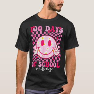 Camiseta 100º Dia Da Escola Vibes Rosa Sorrir Face A 100 Di