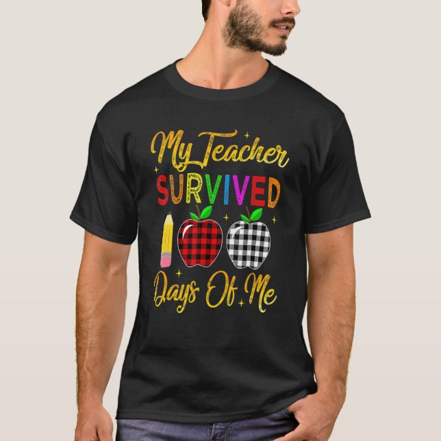 Camiseta 100º Dia De Escola Meu Professor Sobreviveu A 100  (Frente)