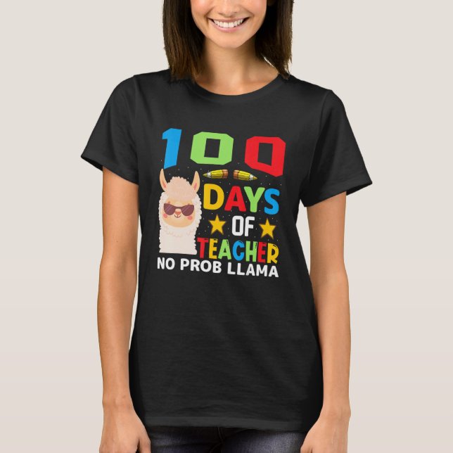 Camiseta 100º dia de escola No Prob Llama 100 dias Mais Int (Frente)