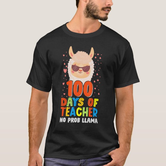 Camiseta 100º dia de escola Sem Prob Llama 100 dias Mais In (Frente)