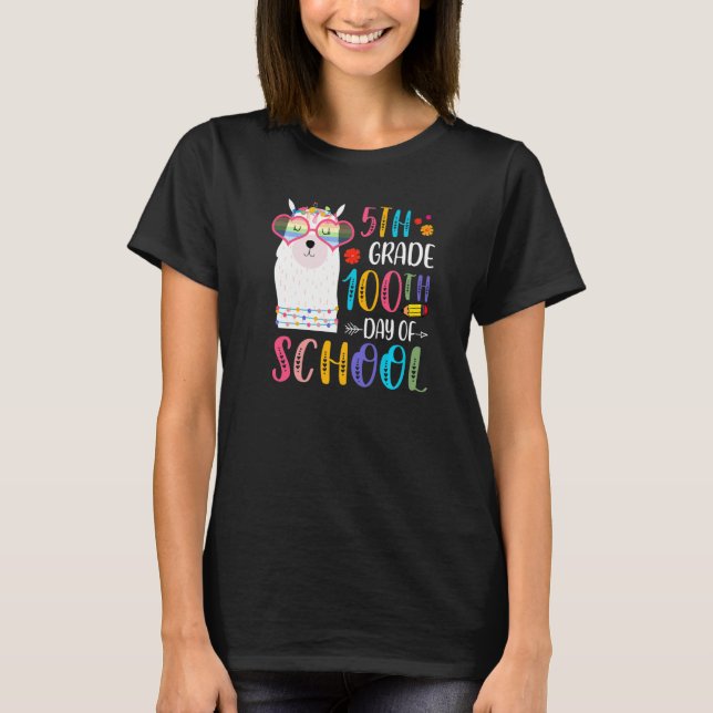 Camiseta 100º dia de Escola Sem Problema Lhama 100 Dias Da  (Frente)