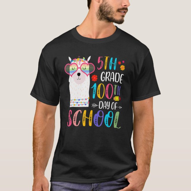Camiseta 100º Dia De Escola Sem Problema Llama 100 Dias De  (Frente)