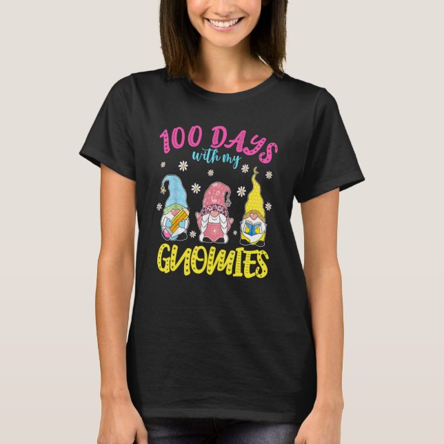 Camiseta 100º Dia De Figuras De Gnomo Escolar Para Mulheres (Frente)