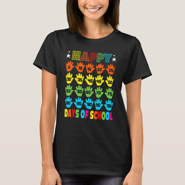 Camiseta 100º Dia De Figuras Escolares Para Crianças Menina (Frente)