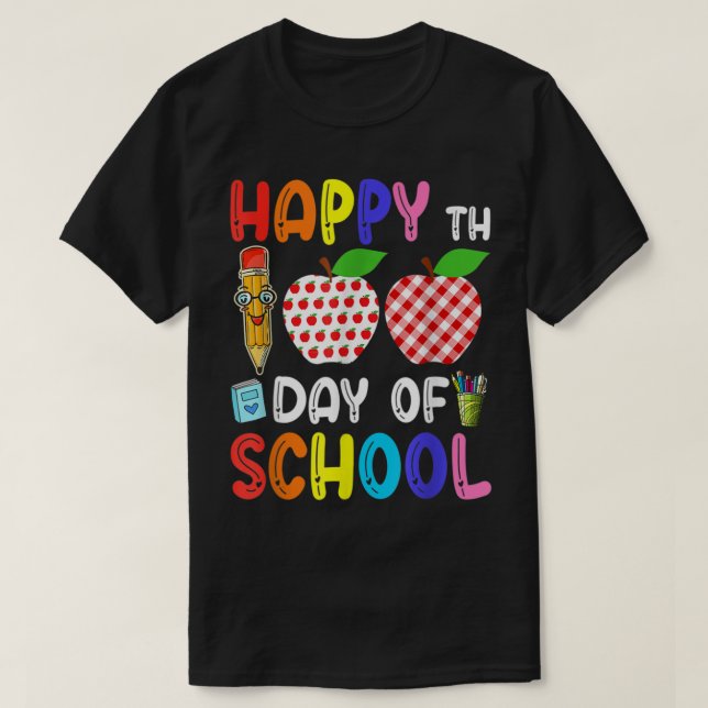 Camiseta 100º Dia de Professores Crianças Feliz 100 (Frente do Design)