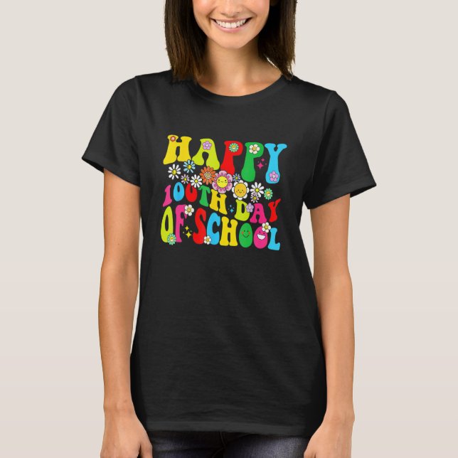 Camiseta 100º Dia de Professores Escolares Retro Groovy Hap (Frente)