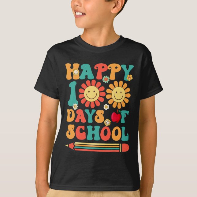 Camiseta 100.º Dia Da Educação, Professora Groovy - 100 Dia (Frente)