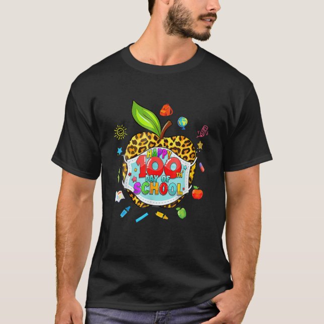 Camiseta 100.º Dia Da Escola Máscara Virtual Apple Leopard (Frente)