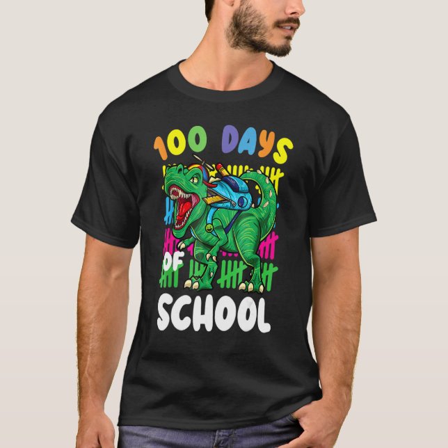 Camiseta 100.º Dia das Crianças Dino Felizes 100 Dias Dinos (Frente)