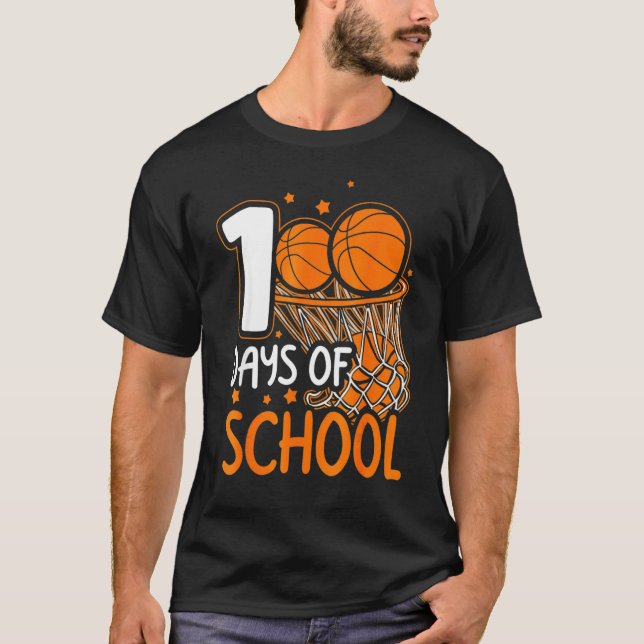 Camiseta 100.º Dia De Basquete Escolar 100 Dias De Escola (Frente)
