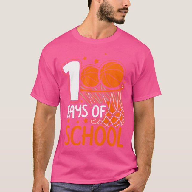 Camiseta 100.º Dia De Crianças De Basquete Escolar 100 Dias (Frente)