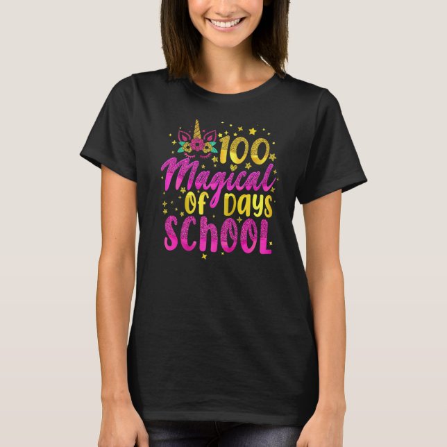 Camiseta 100. º Dia de Meninas de Unicórnio Cuta da Escola  (Frente)