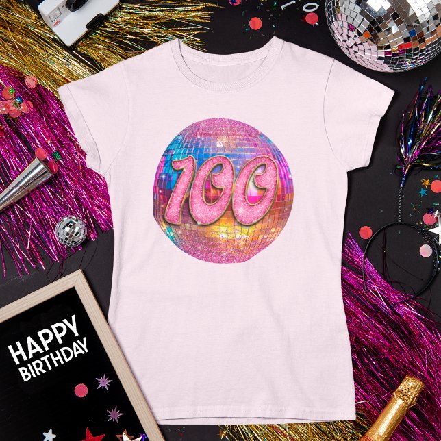 Camiseta 100.a Festa de aniversário de Bola de Disco Rosa D (Criador carregado)
