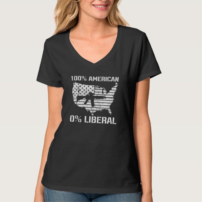 Camiseta 100 American 0 Liberal   Republican Joke AR15 USA  (Frente)