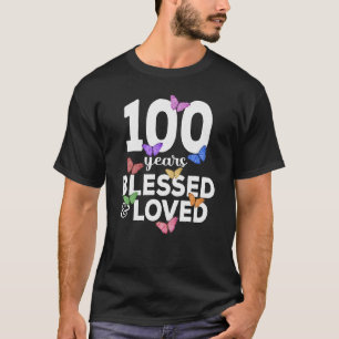Camiseta 100 Anos Abençoada E Amada Borboleta 100º Nascimen