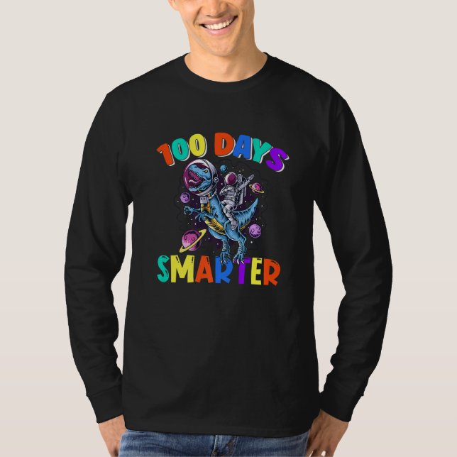 Camiseta 100 Day Of School 100 Days Smarter Space Dinosaurs (Frente)