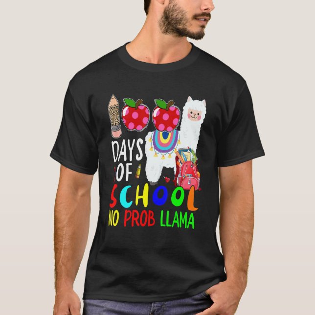 Camiseta 100 Day Of School No Prob Llama Cute Llama Lover S (Frente)