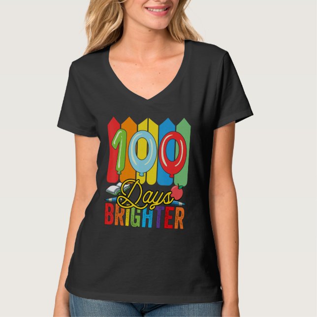 Camiseta 100 Days Brighter For Teachers And Kids Students (Frente)