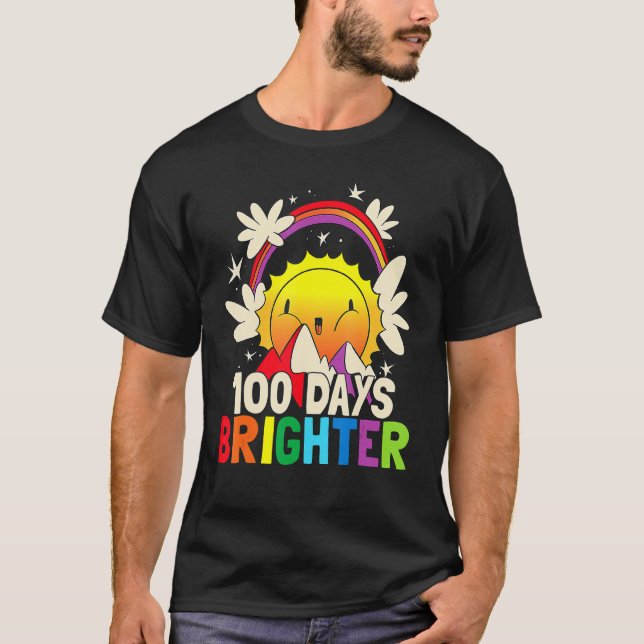 Camiseta 100 Days Brighter  Funny 100th Day Of School Rainb (Frente)