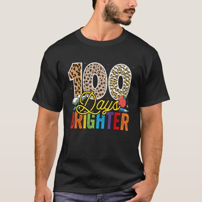 Camiseta 100 Days Brighter Leopard For Teachers And Kids St (Frente)