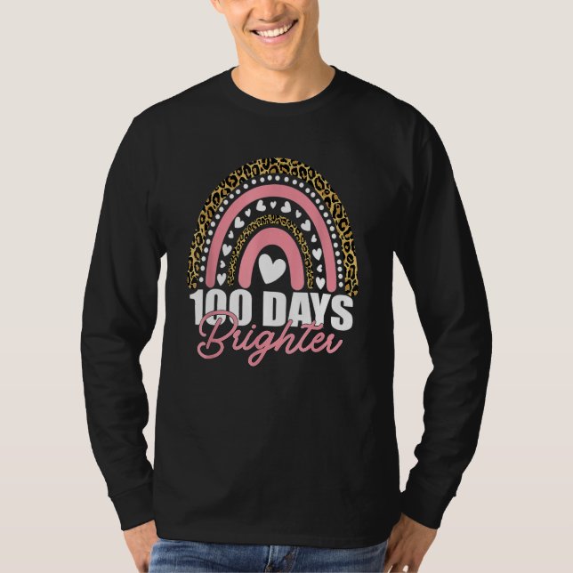 Camiseta 100 Days Brighter Rainbow Happy 100th Days Leopard (Frente)