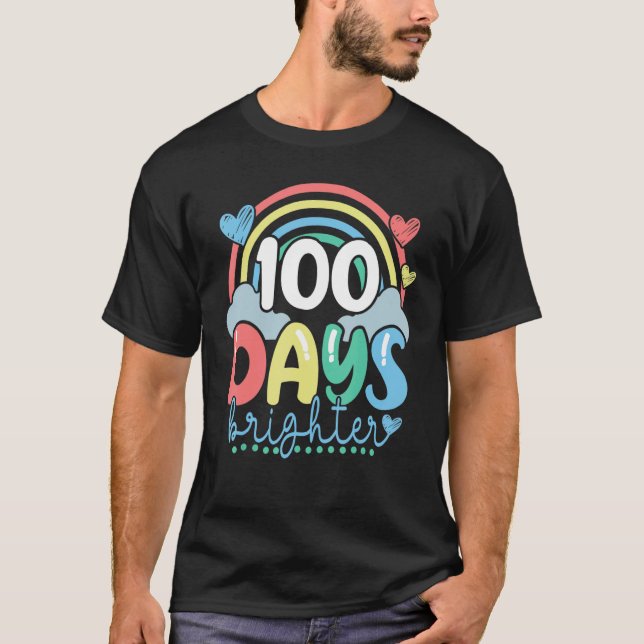 Camiseta 100 Days Brighter Rainbow Teacher Student 100th Da (Frente)