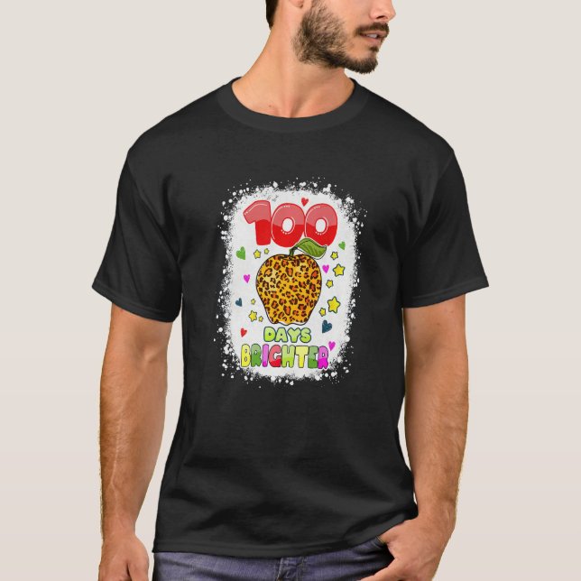 Camiseta 100 Days Brighter Shirt for Teachers Kids Leopard  (Frente)