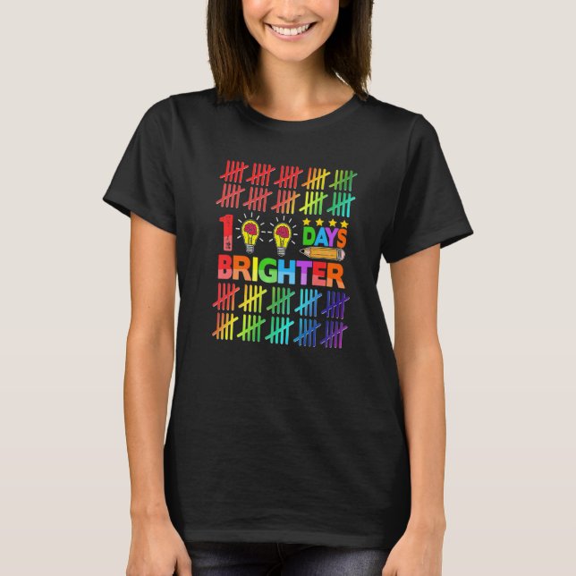 Camiseta 100 Days Brighter Teacher Kids Happy 100th Day Of  (Frente)