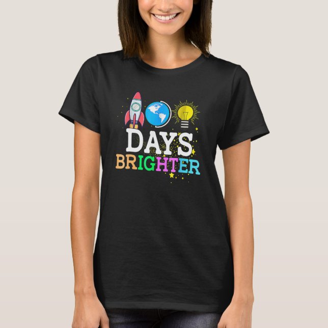 Camiseta 100 Days Brighter Teacher Student Happy 100th Day  (Frente)