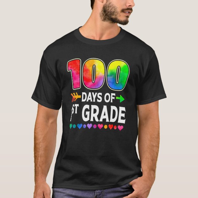 Camiseta 100 Days Of 1st Grade Heart Tie Dye 100th Day Of S (Frente)