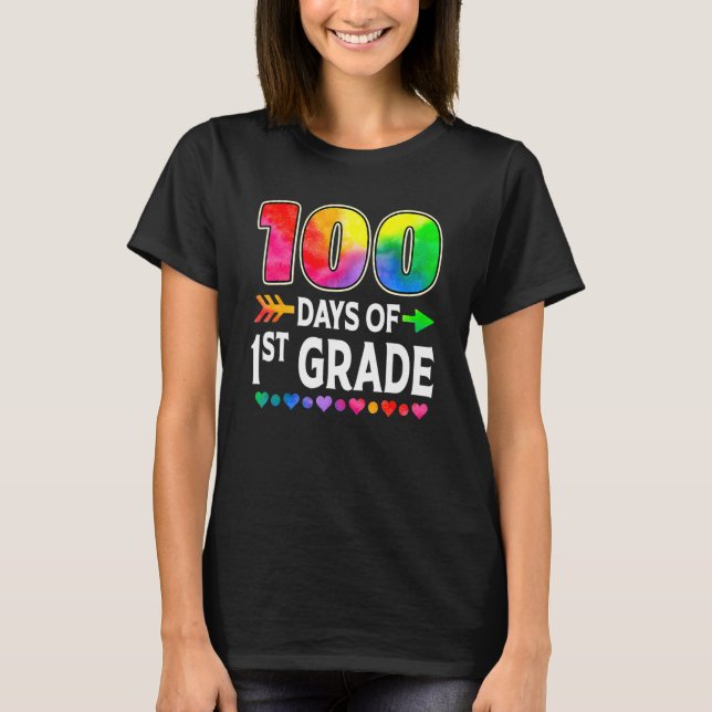 Camiseta 100 Days Of 1st Grade Heart Tie Dye 100th Day Of S (Frente)