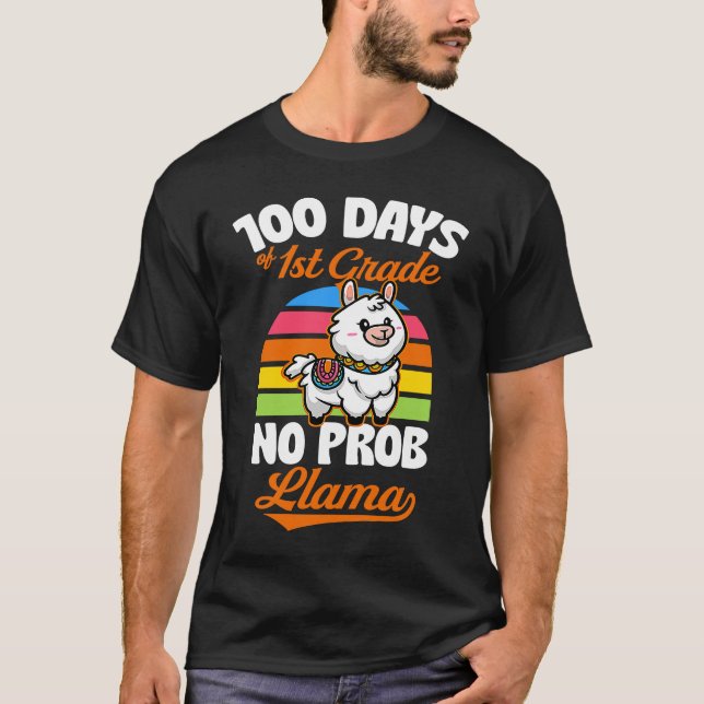 Camiseta 100 Days Of 1st Grade No Prob Llama Cute Animal  J (Frente)
