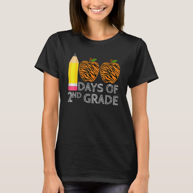 Camiseta 100 Days Of 2nd Grade Tiger Print Happy 100th Day  (Frente)