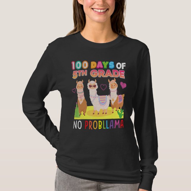 Camiseta 100 Days Of 5th Grade No Probllama 100th Day Schoo (Frente)