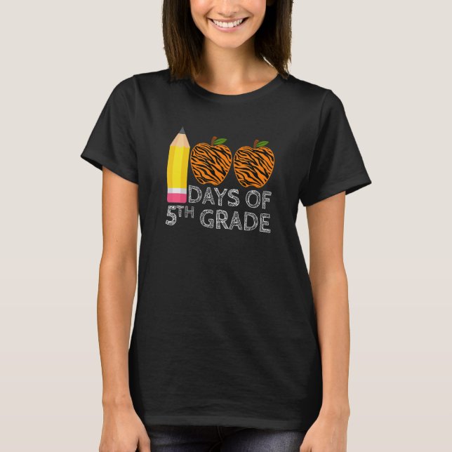 Camiseta 100 Days Of 5th Grade Tiger Print Happy 100th Day  (Frente)
