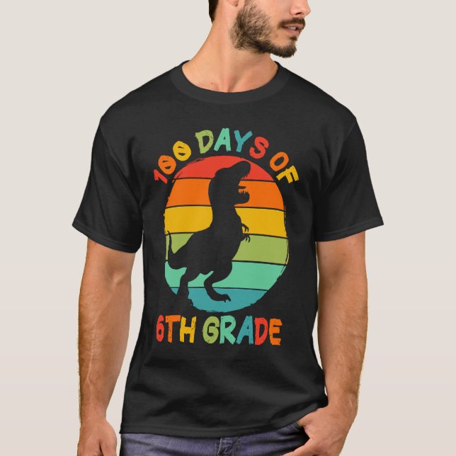 Camiseta 100 Days Of 6th Grade 100 Days Of School Rex Dinos (Frente)
