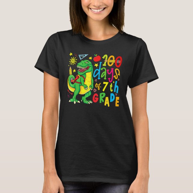 Camiseta 100 Days of 7th Grade Dino Rex 100 Day of School D (Frente)