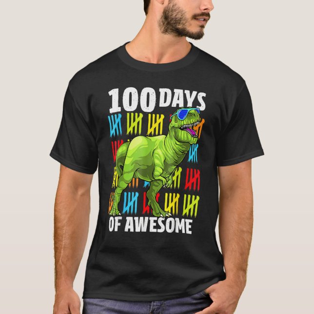 Camiseta 100 Days of Awesome Dinosaur Rex Boys 100th Day Of (Frente)