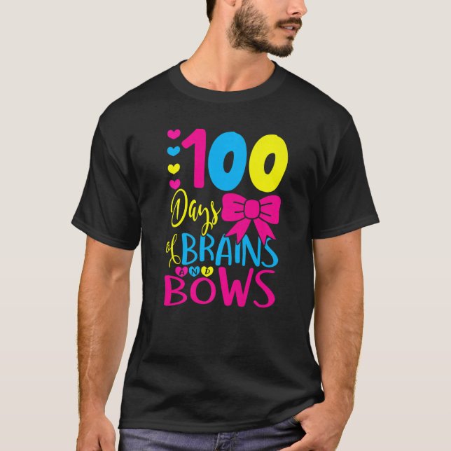 Camiseta 100 Days of Brains And Bows 100 Days Of School Gir (Frente)