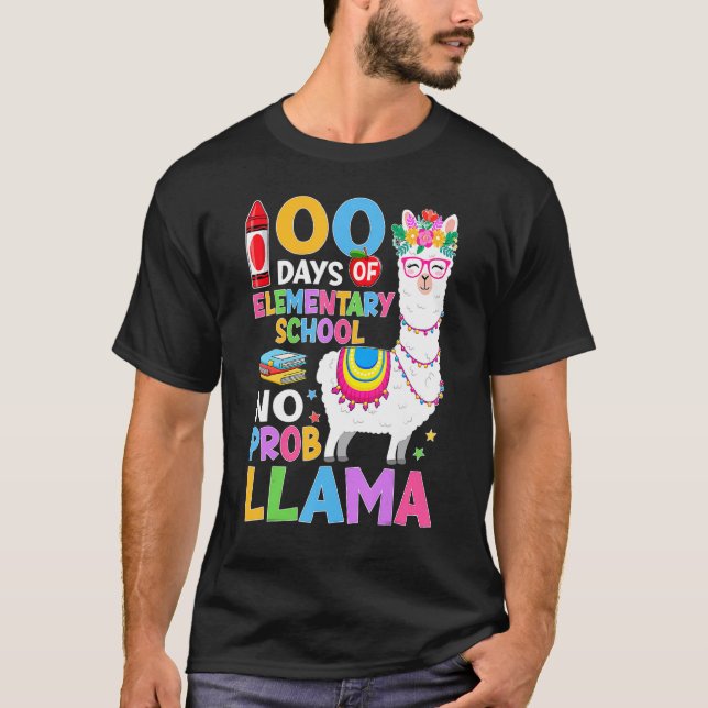 Camiseta 100 Days of Elementary No Probllama 100th Day Girl (Frente)