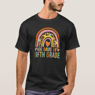 Camiseta 100 Days Of Fifth Grade Leopard Rainbow 100th Day 