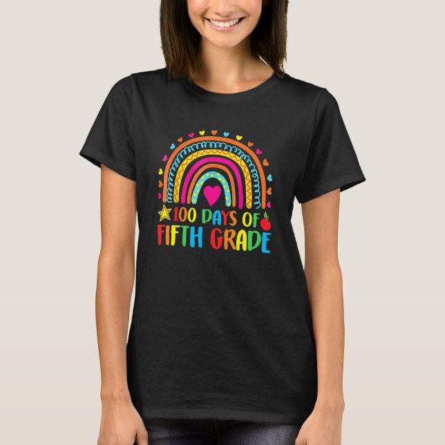 Camiseta 100 Days Of Fifth Grade Leopard Rainbow 100th Day  (Frente)